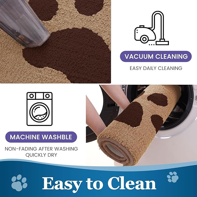 Buganda Dog Door Mat for Muddy Paws, Absorbent Dirt Trapper Washable Indoor Doormats, Non Slip Low-Profile Mud Mat for Dogs, Front Entrance Doormat for Inside Floor (47x32 Inches, Beige)