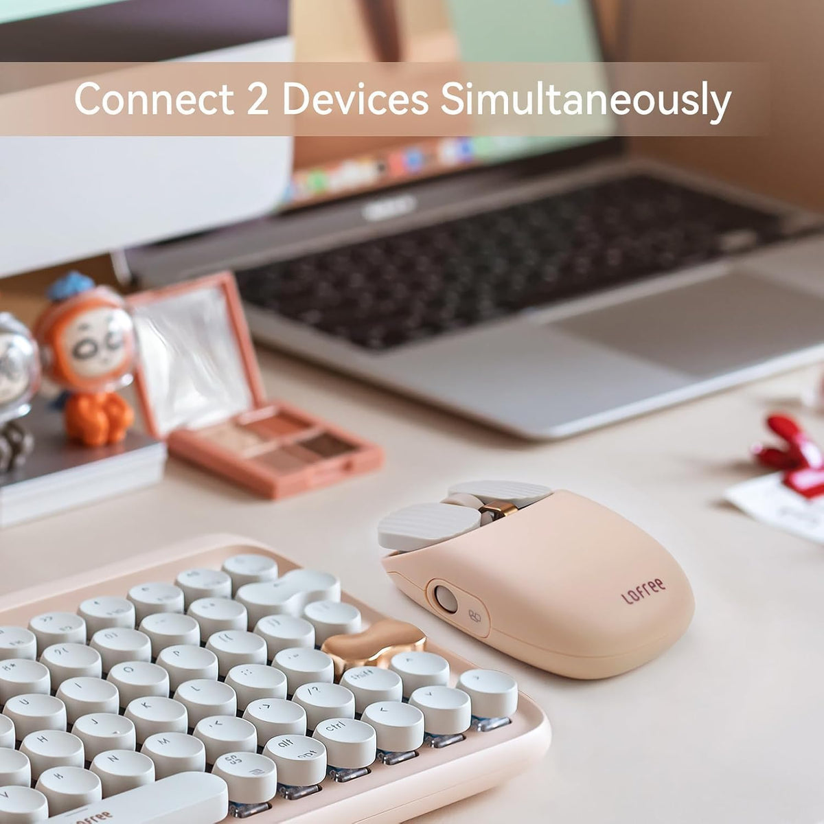 LOFREE Wavy Chips Dual-Mode Wireless Mouse with 5 Adjustable DPI Levels Compatible with Windows, MacOS, iOS, Android (Milk Tea)