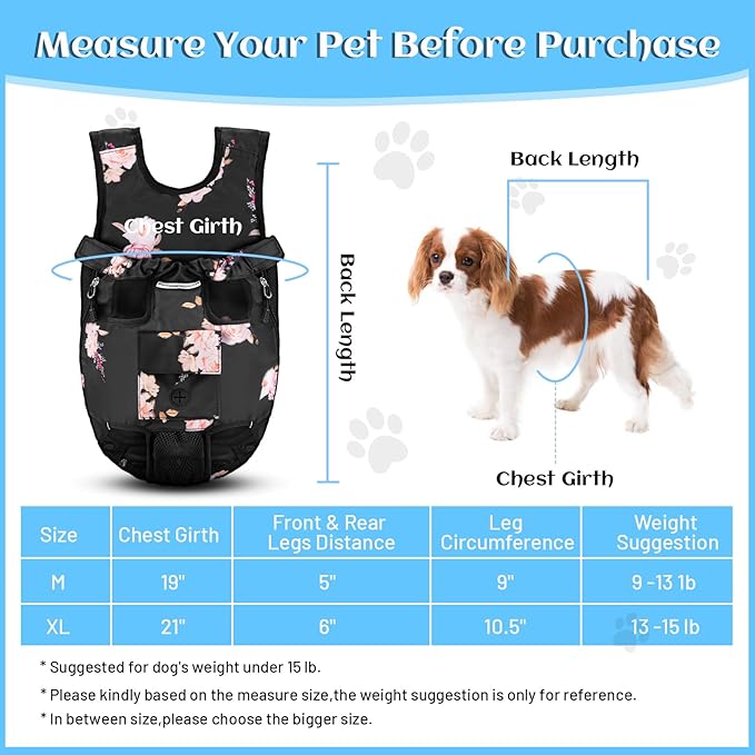 Petmolico Pet Dog Carrier Backpack, Adjustable Dog Legs-Out Front Backpack, Hands-Free Cat Pup Front Carrier Travel Bag, Easy-fit for Traveling Hiking for Small Medium Dogs, XL, Pink Rose