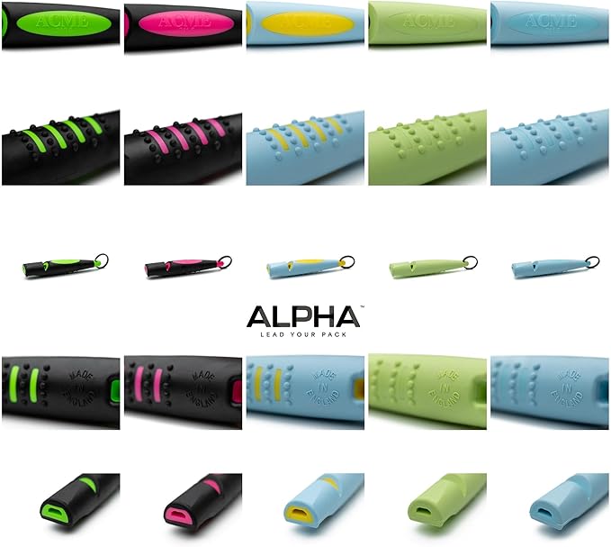 ACME Alpha 211.5 Professional Dog Training Whistle with Enhanced Ergonomic Grip. BPA-Free Plastic. 110 dBA. Long Range. Standardized Frequency. Weatherproof. Made in the UK (Black on Day Glow Green)