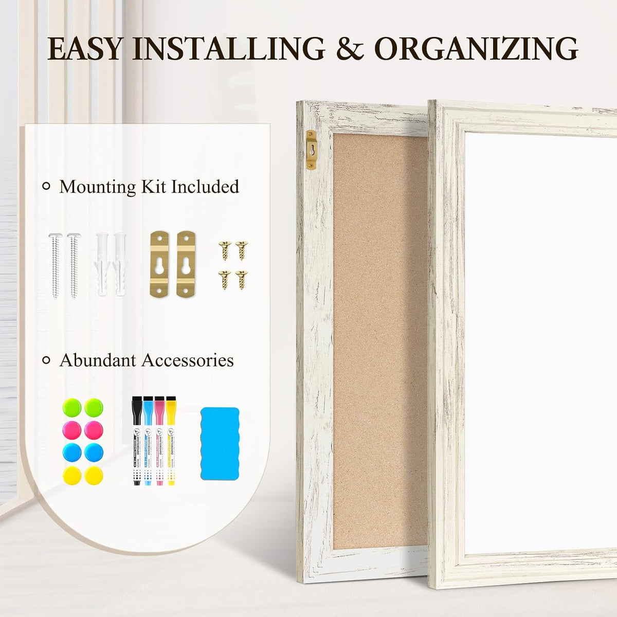 4 THOUGHT Dry Erase Board, 36" x 24" Magnetic Whiteboard, Vintage White