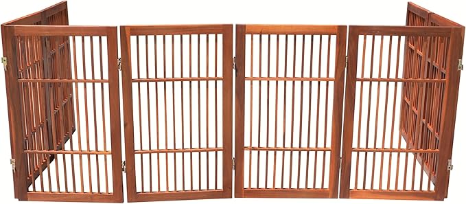 Urnporium Pet Dog Gate Freestanding, Strong Durable Folding Wooden Fence, Portable Acacia Hardwood Safety Barrier for Indoor & Outdoor Use (Brown Pet Gate, 8 Panel 30" Tall)