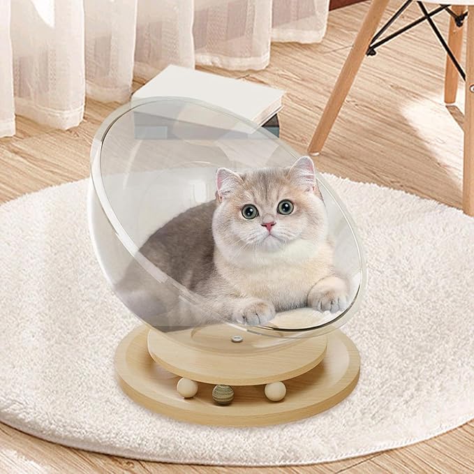 Space Capsule Cat Bed, Pet Furniture, Easy Cleaning, Universal Small Pets Activity Centre Bed Toy, Sleeping Nest for Cats, Solid Wood L