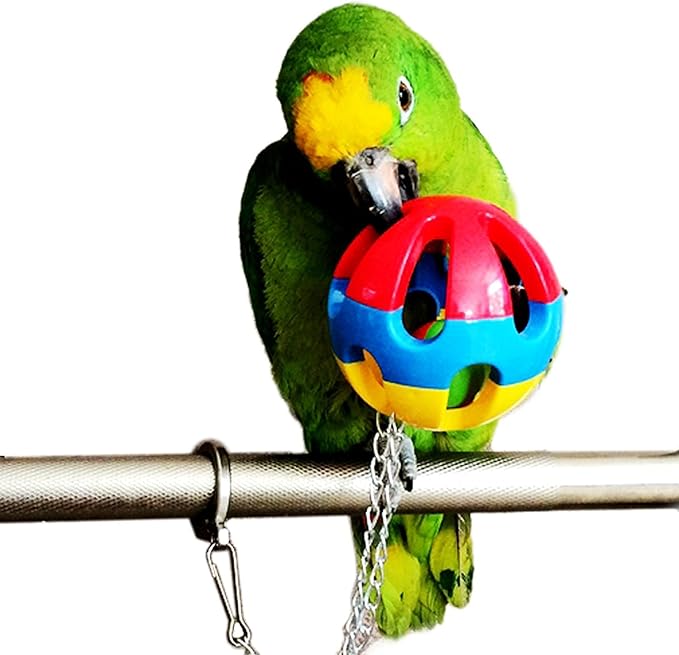 Hypeety Parrot Colorful Ball Toys with Bell Cage Hanging Chewing String for Parakeet Conure Cockatiel Small Medium Birds (B)