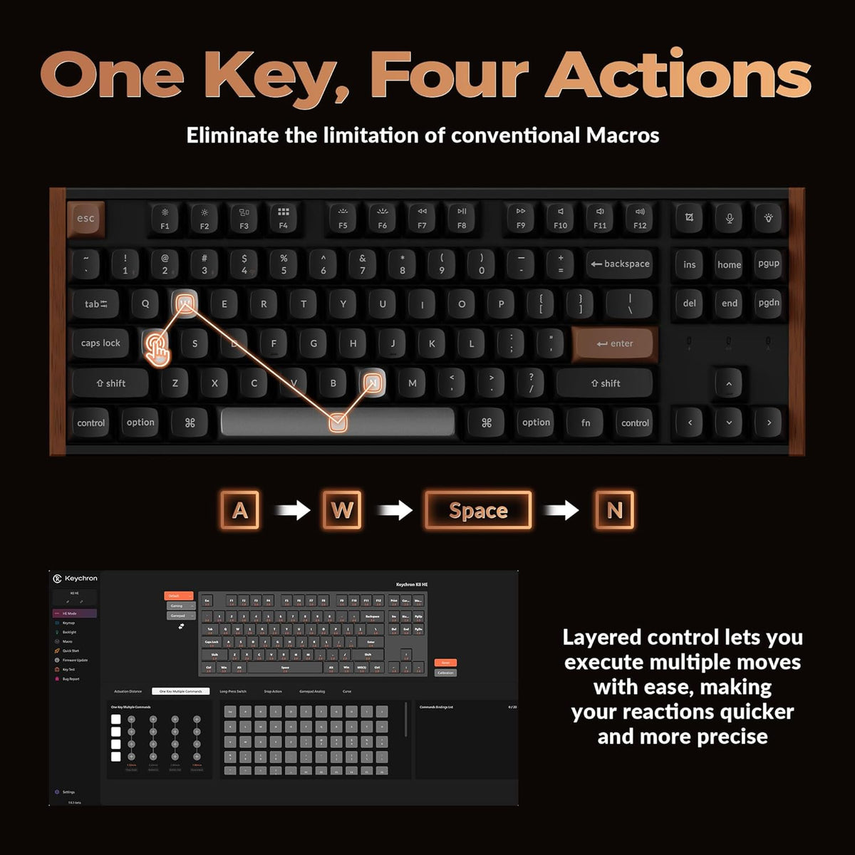 Keychron K8 HE TKL Wireless Custom Mechanical Keyboard, Hall Effect 80%