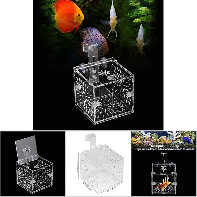 GLOGLOW Aquarium Breeding Isolation Box, Transparent Acrylic Fish Isolation Box Fish Separator with Suction Cups for Small Baby Fishes Shrimp Clownfish Guppy(10CM*10CM*10CM)