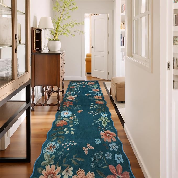 Lahome Floral Hallway Runner Rug Non Slip, Kitchen Distressed Carpet