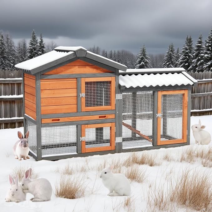 Chicken Coop, Chicken Run,Small Wooden Duck Coop Outdoor 2-Tier Hen House All Weather Used Poultry Quail Cage Rabbit Pet Hutch House with Ramp for Small Animals Outside (Brown with Black)