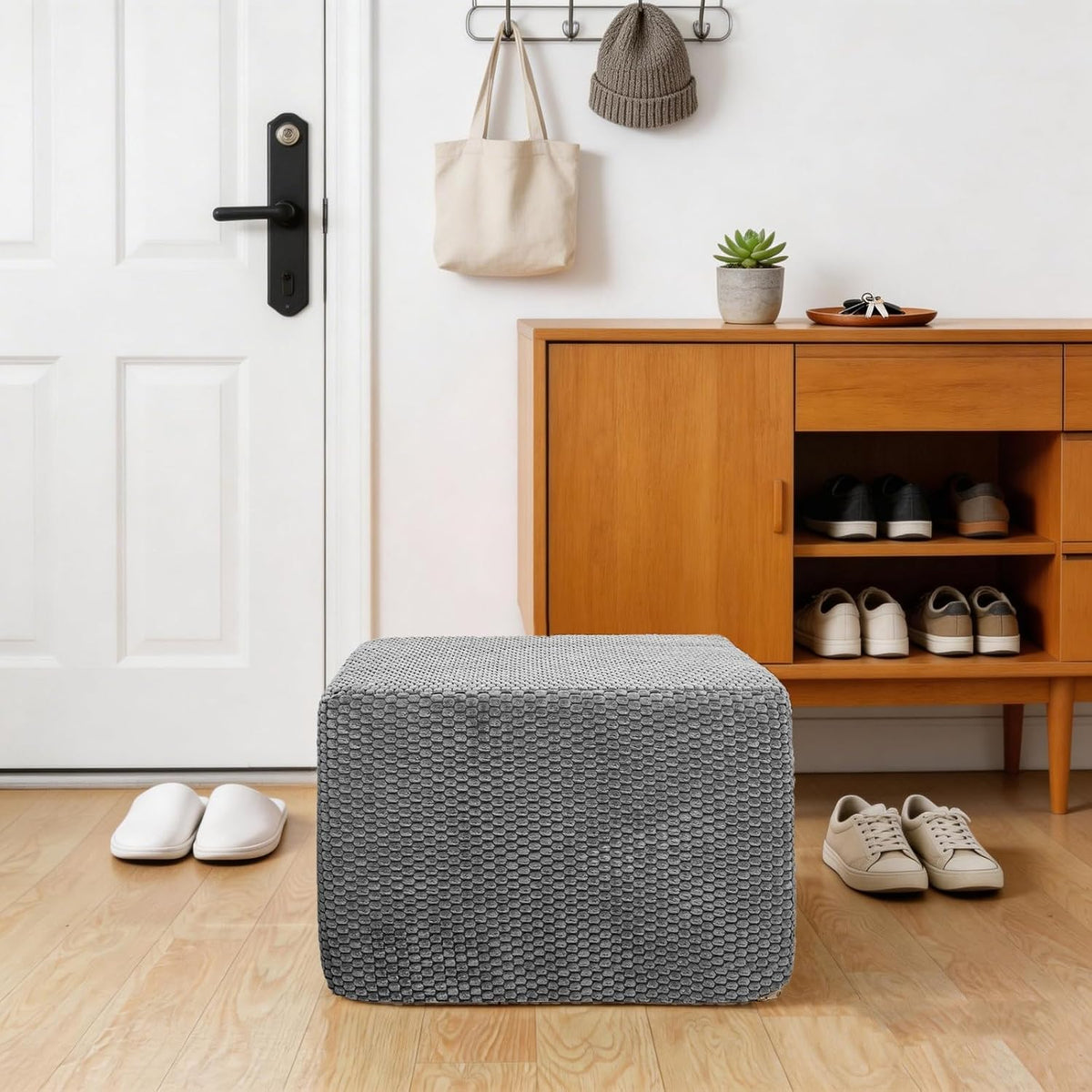 Functional Ottoman Pouf – Ergonomic Ottoman Foot Rest for Couch (Gray, 20x20x14 Inches, Square)