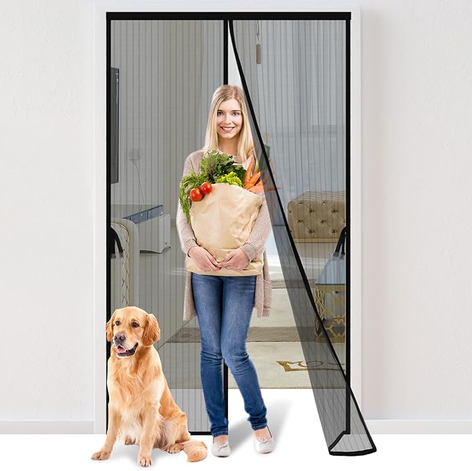 Magnetic Screen Door -Fit for Door Size:32x78 Inch,Screen Door Size 34"x80"，Hands Free Mesh Partition,Heavy Duty Curtain Keeps Bugs Out, Frame Hook & Loop, Pet and Kid Friendly