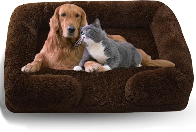 Dog Beds Medium Large Size Dog, Calming Dog Bed with Removable Washable Cover, Waterproof Lining and Nonskid Bottom(Coffee,XL)
