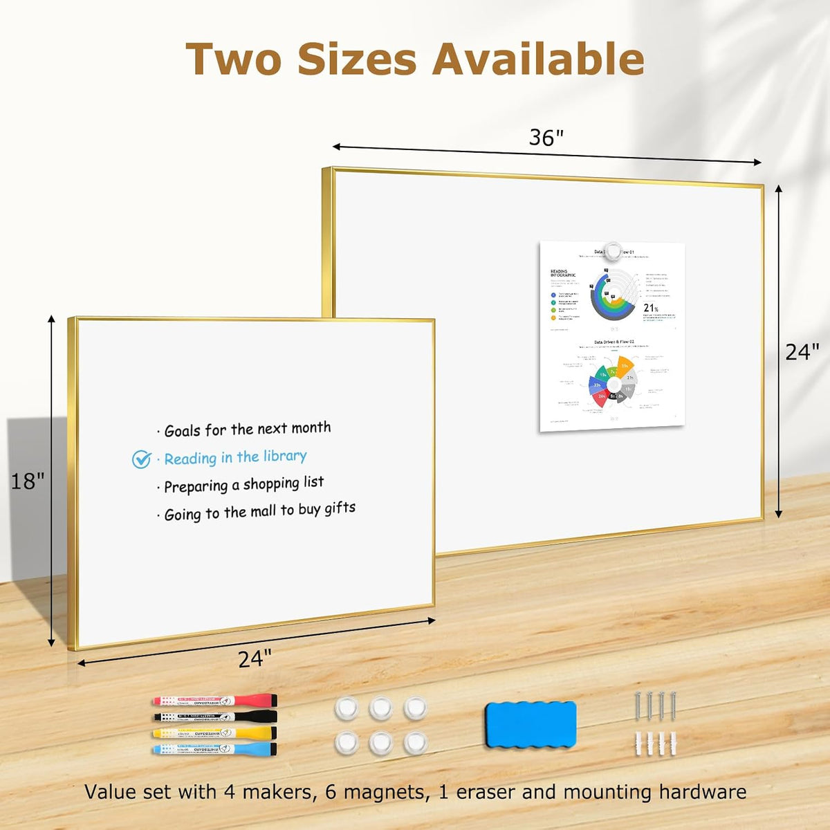 Magnetic Whiteboard, 24" x 18" Dry Erase White Board for Wall