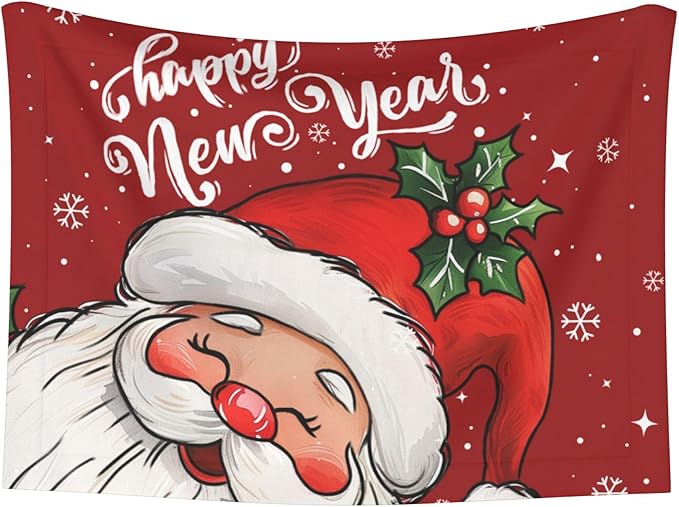 Happy New Year Throw Blanket - Red Xmas Blanket for Dog Cat Pet 23x16 Santa Blankets for Couch Sofa Bed