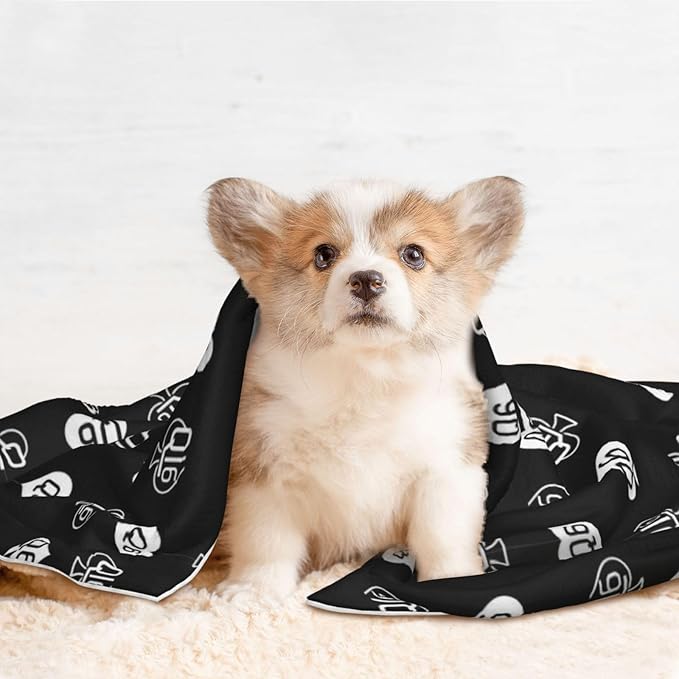 Reversible Plush Dot Pet Blanket for Dogs and Cats, Golden Queen of Spades Printed Black, Ultra Soft Two Sided Design with Warm Fuzzy Side and Smooth Side for Comfort