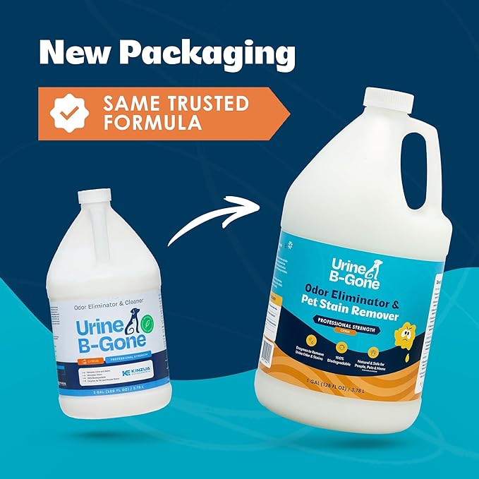 Urine B-Gone, Professional Enzyme Odor Eliminator & Pet Stain Remover, Human, Cat & Dog Urine Cleaner, Effective on Laundry, Carpets & More, Citrus Scent, 1 Gallon
