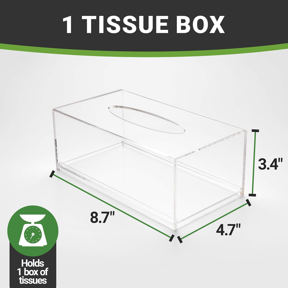 Restaurantware-Clear Tek 8.7 x 4.7 x 3.4 Inch Rectangle Tissue Box, 1 Lightweight Tissue Box Dispenser - Refillable, Premium, Clear Acrylic Holder, For Bathroom, Desktop, Vanity, Dresser