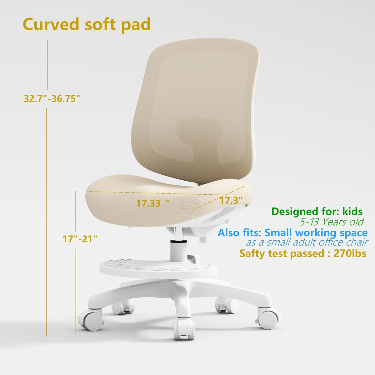 Small Armless Office Chair, Mesh Ergonomic Desk Chairs (Grey)