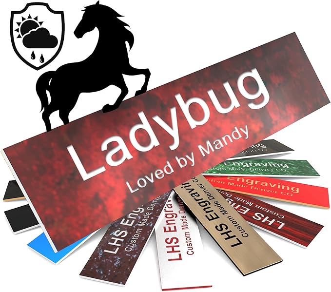 Personalized Horse Stall Name Plates, 2x8 Horse Stall Signs with Adhesive, All Weather UV Protected, Rustico Granite Plastic White Letters - Made in USA - S2