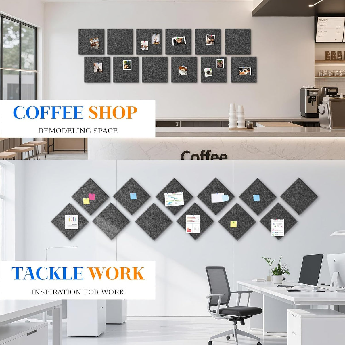 DOLLAR BOSS Felt Cork Board Tiles 48"x36" Bulletin Board, 12 Pcs Dark Grey