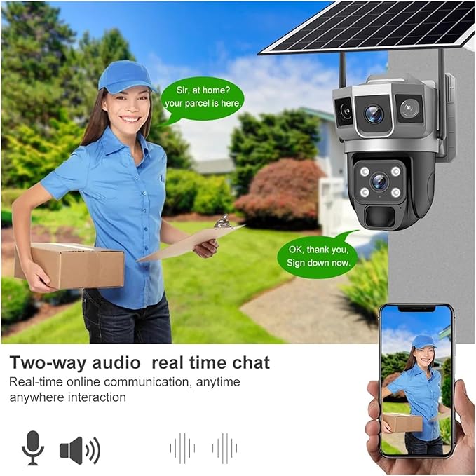 for Outdoor Camera Battery CCTV Monitor 4G SIM Card Network IP Security Pet Camera Motion Detection 3 Screen PTZ Camera(WiFi CCTV 128G Card)