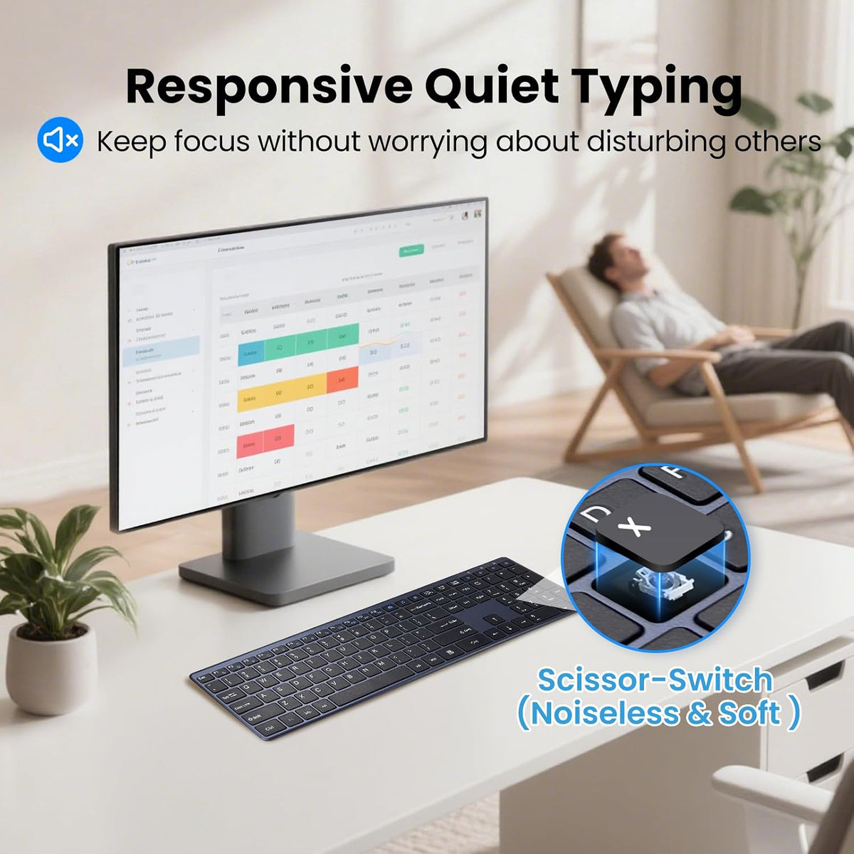 Wireless Keyboard-2.4G USB-A/Type-C Ultra Slim Quiet Full Size PC Computer Keyboard,19 Multimedia Key,Number Pad,Plug&Play,Lag-Free Ergo,Long Battery life for Tablet,Laptop,Smart TV,MAC,Windows,QWERTY