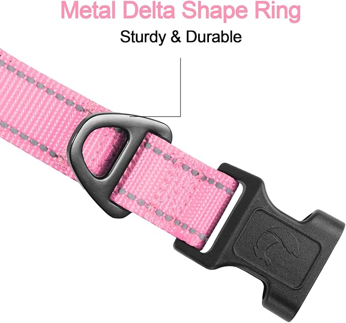 Joytale Reflective Dog Collar, Soft Neoprene Padded, Metal D-Ring, Nylon Pet Collar Adjustable for Extra Large Dogs, Pink, XL
