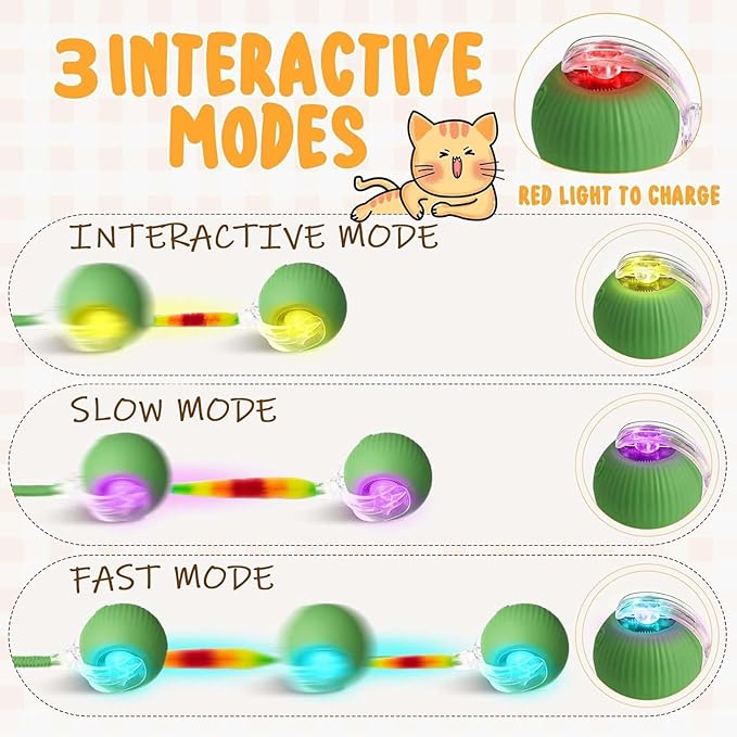 2 PCS Interactive Cat Toy Rolling Ball Chewie Viral Dog Ball with Tail, Smart Automatic Rolling Pet Balls,Automatic Moving Electric Cat Toy