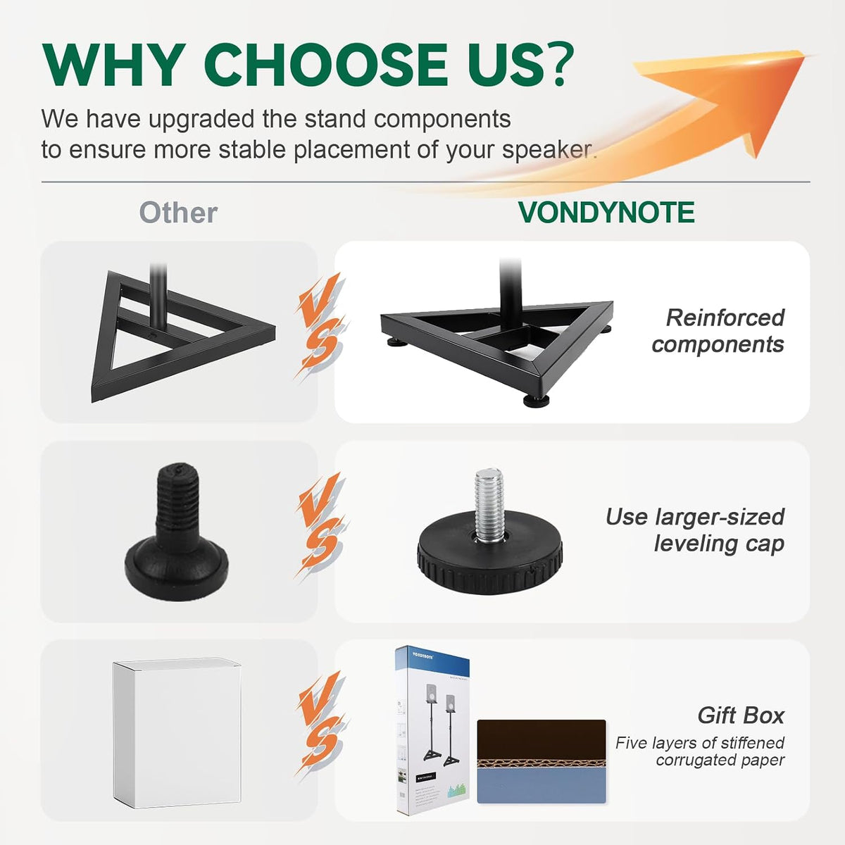 Vondynote Pair Studio Monitor Stands 32.6"-50.9" Base Floor Speaker Stands