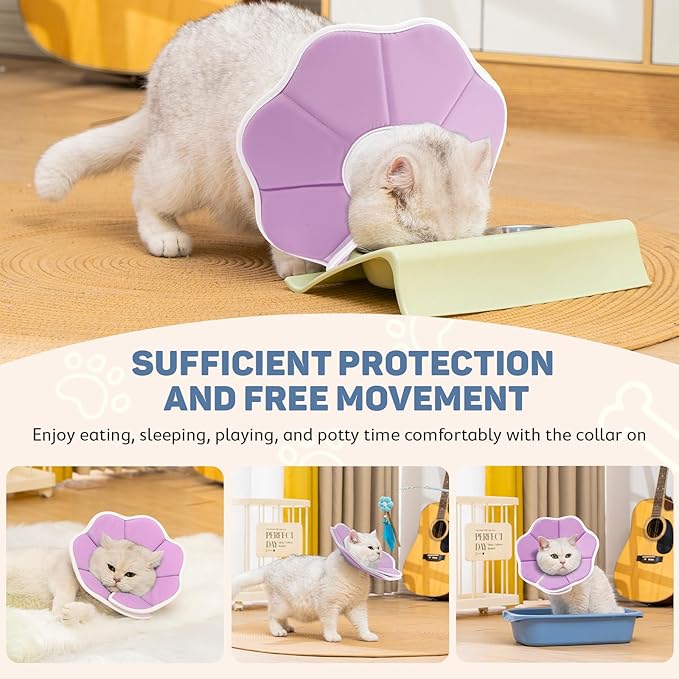 Avont Soft Cat Recovery Cone Collar, Adjustable Lightweight Kitten E-Collar for Small Dogs, Comfortable Neck Donut Stop Licking Scratching After Surgery -Purple(M)