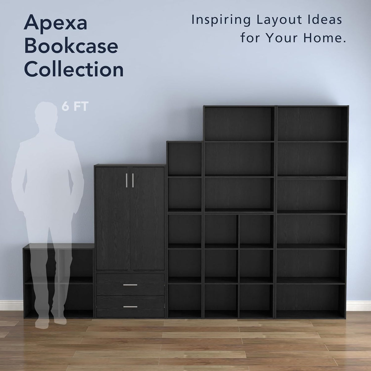 Homes: Inside + Out Apexa 2-Cube Storage Organizer Shelves, Stackable Wood Bookcase Fits Cubby Bins for Organization, Dorm Teen Room Decor & Home Office, Black