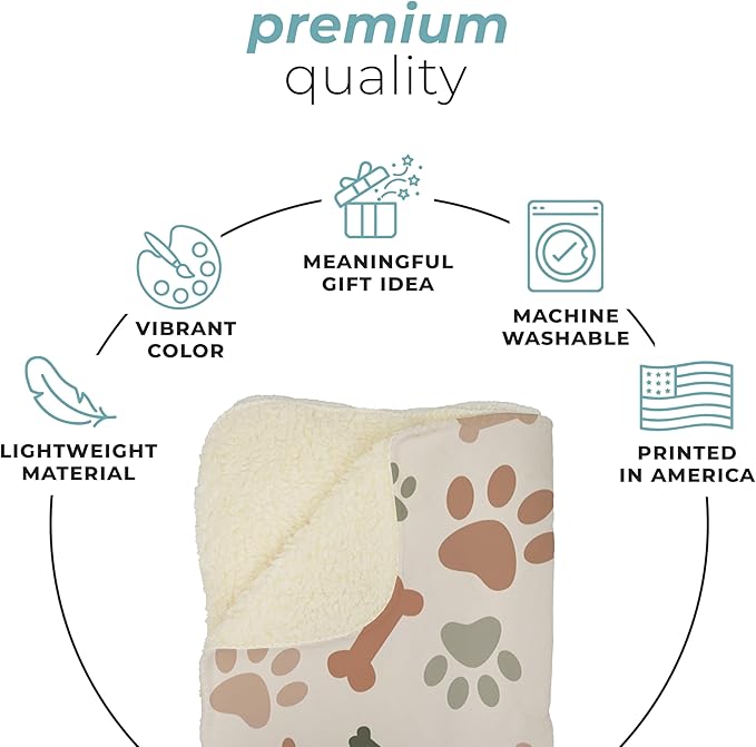 Cream Paw Print Plush Pet Lightweight Blanket - 50" x 60" - Cute for Dogs - Gifts and Puppy Essentials - Printed in America