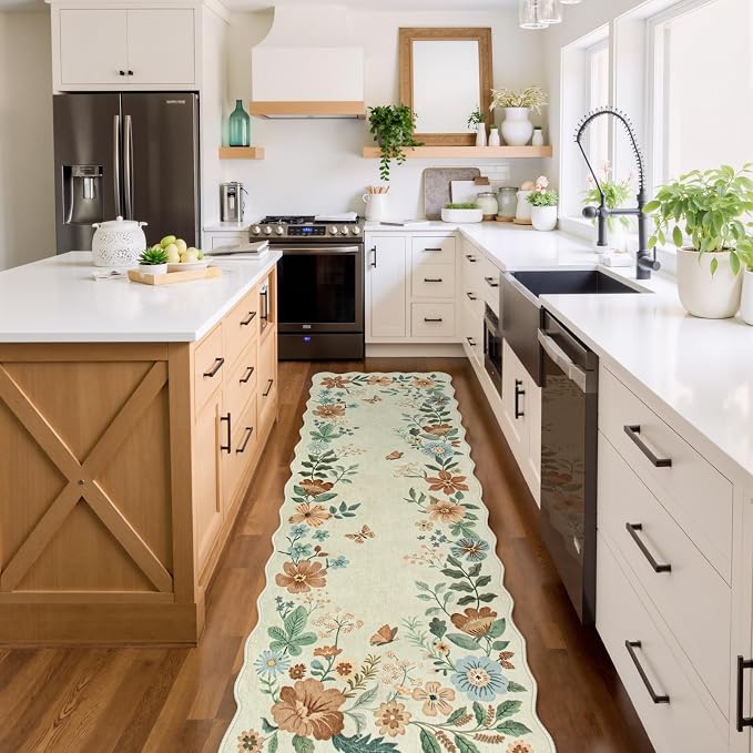 Lahome Floral Washable Runner Rug, Boho Ultra-Thin Kitchen Runners