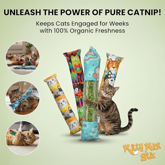 Catnip Kicker Toys – 15" Set of 2, Durable Cat & Kitten Kick Sticks, 100% Fresh Catnip. Made in USA. Encourages Exercise & Play for Cats of All Breeds. Interactive Catnip Toy (Holiday Cats)