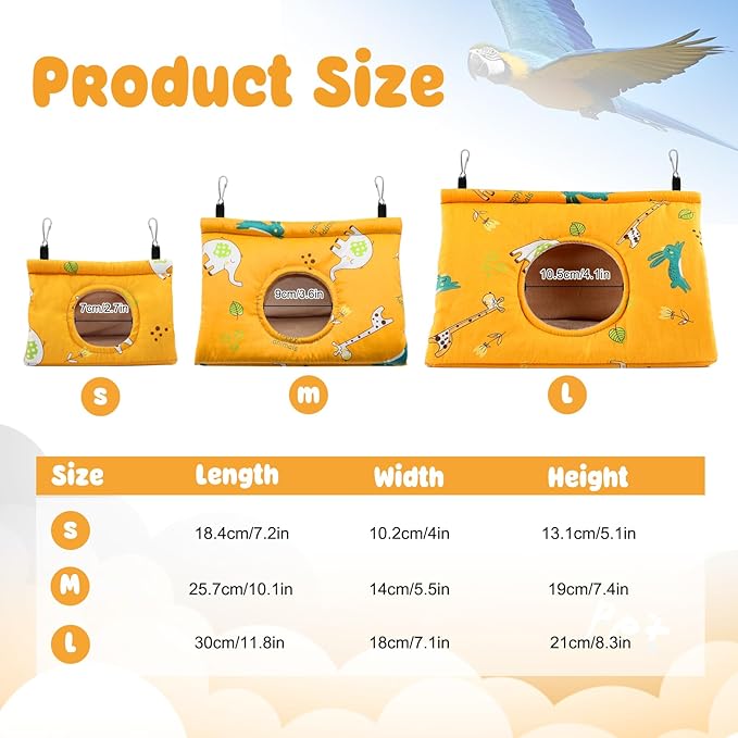 Rypet Winter Warm Bird Nest House - Hanging Hammock Velvet Shed Hut Cage Plush Fluffy Birds Hideaway Sleeping Bed Fuzzy for African Grey Cockatoo and Other Amazon Parrot Large（Yellow）