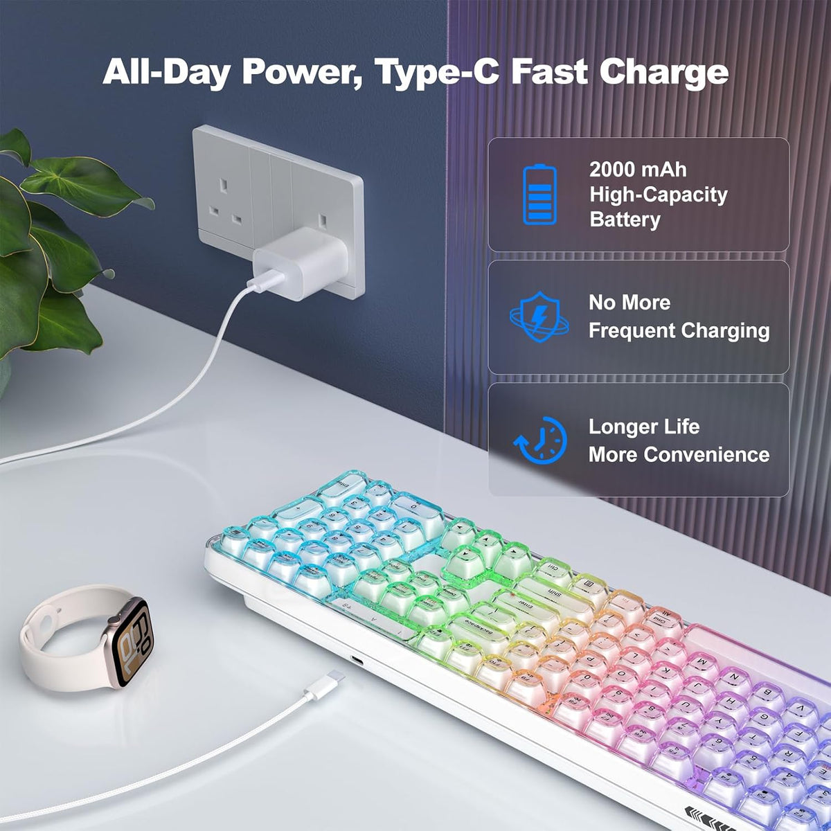 MOFII Wireless Computer Keyboard with RGB Backlit, Tri-Mode Bluetooth 5.0/USB-C/2.4GHz Gaming Keyboard, Full Size Layout, Ergonomic Curved Design for Windows Mac PC Gamers & Office