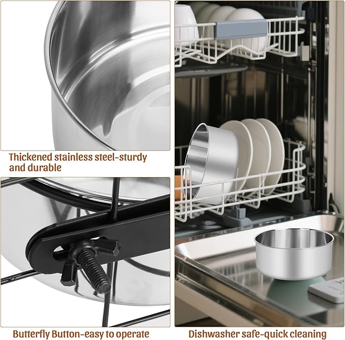 Dog Crate Water Bowls No Spill, 40oz Stainless Steel Dog Food and Water Bowl Set for Large/Medium/Small Pets, Detachable Hanging Pets Bowls for Cage, Kennel, Crate,Convenient for Adding Food and Water