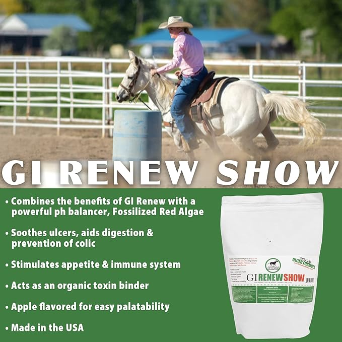 Pennwoods GI Renew Show, Probiotics for Equine, Immune and Appetite Stimulation, Prebiotics, Digestive Enzymes | Horse Supplement Providing Ulcer Relief and Treatment, Organic Toxin Binder, 6 LB Bag