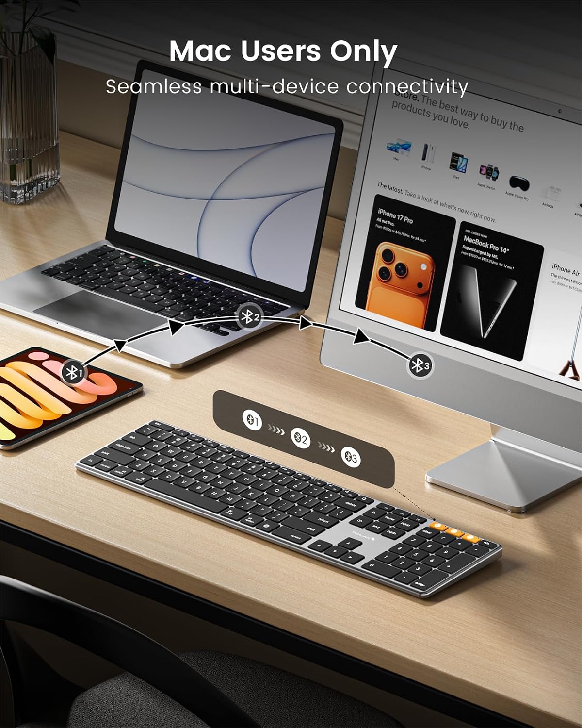 ProtoArc K110-A Backlit Wireless Keyboard for Mac, Aluminum, Space Gray