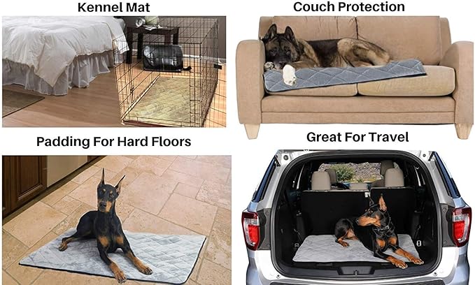 4Knines Extra Large Dog Crate Mat – Waterproof, Non-Slip, Machine Washable Crate Mat – Soft, Durable Kennel Mat for Dogs – Pet Bed for Crates, Travel or Home Use - Large (Grey)