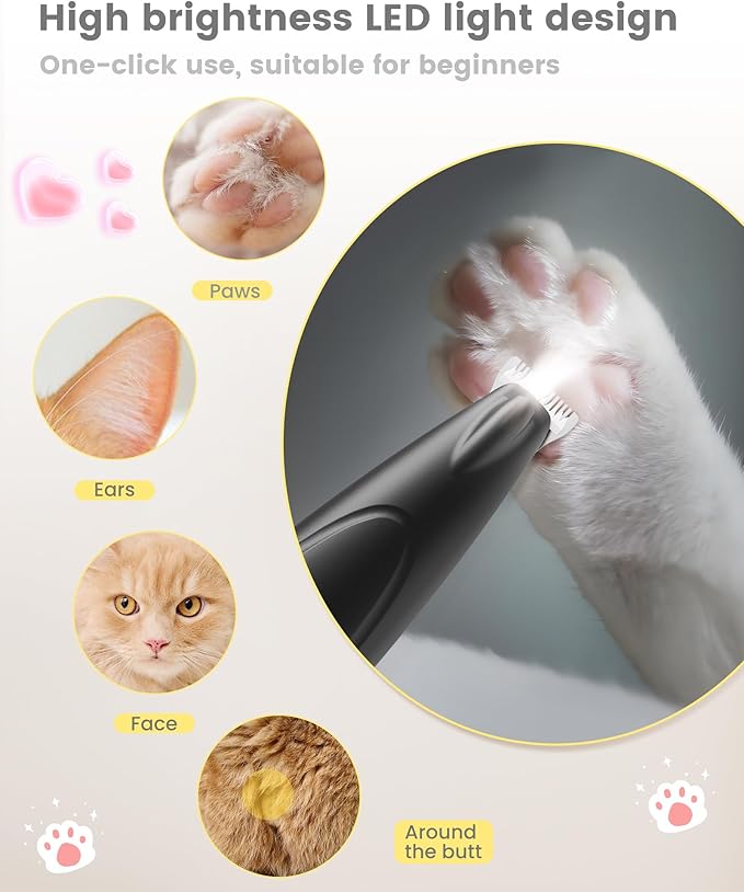 Dog Clippers with LED Display,35dB Ultra-Low Noise Dog Paw Trimmer Shaver, Cordless Hair Trimmer with LED Light,Type-C Rechargeable Cat Clippers for Grooming Paws, Ears, Face, Rump