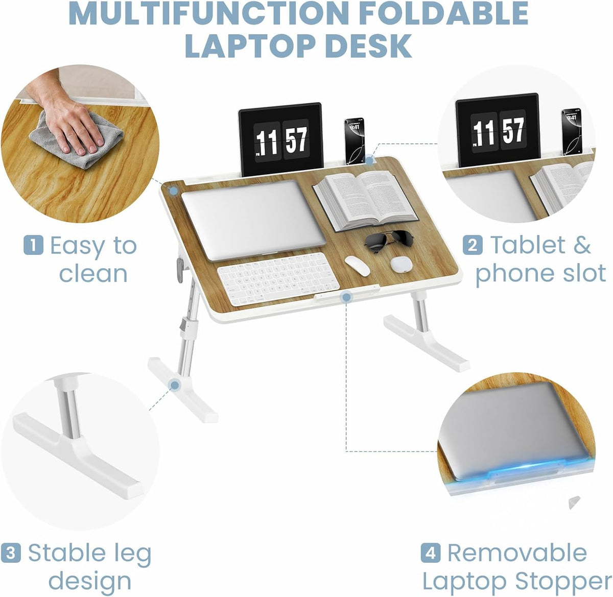 Adjustable Lap Desk, Foldable Laptop Desk for Bed, X-Large Lap Table