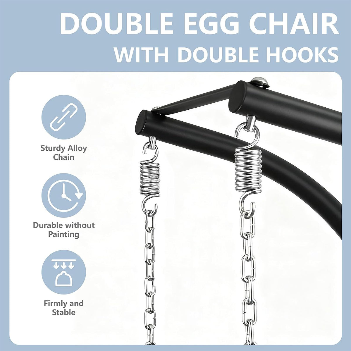 SWITTE Double Egg Chair Outdoor with Stand & Footrest, Patio Swing, Gray