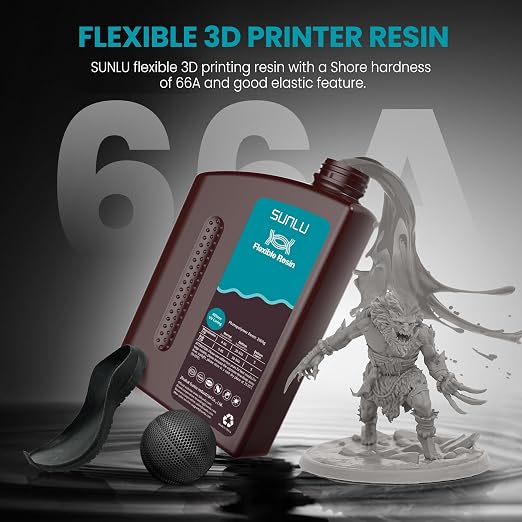 SUNLU Flexible 3D Printer Resin, 66A 3D Printing Resin