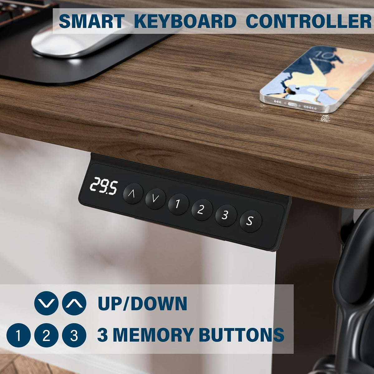 Kingant Standing Desk, 35x20 Inch Electric Height Adjustable Computer Desk