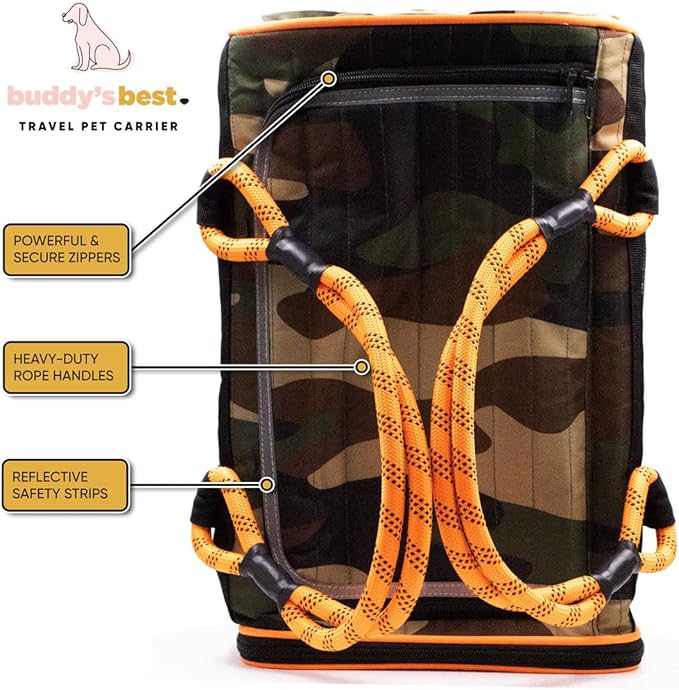 Buddy's Best Airline Approved Pet Carrier – White & Pink Heavy Duty, Fits Under Seat, TSA Compliant, Ventilated Mesh Design w/Waterproof Base & Reflective Safety Strips