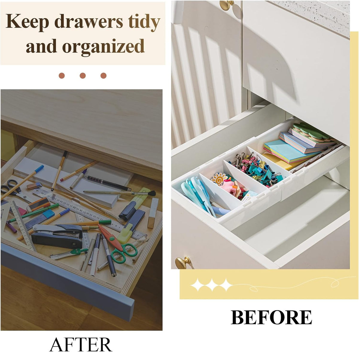 Expandable Deep Drawer Organizer Bins for Desk, White, 3 Pcs