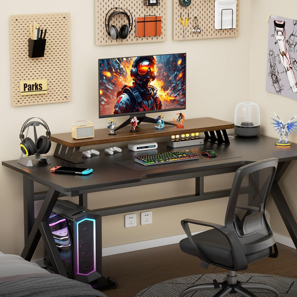 Dual Monitor Stand, 39 Inch Large Wood Monitor Stands for 2 Monitors