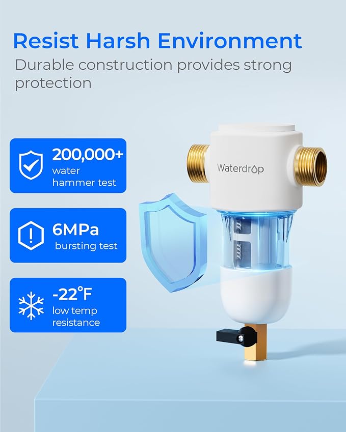 Waterdrop Spin Down Sediment Filter, Reusable Whole House Water Filter System