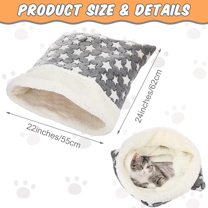 Self Heating Cat Sleeping Bag Indoor Self Warming Cat Bed Cave Heated Pad Cozy Soft Winter Washable Wrap Pet Snuggle Sack Pouch for Puppy Dog Kitten, 24 x 21 Inch(Classic Style,Gray)