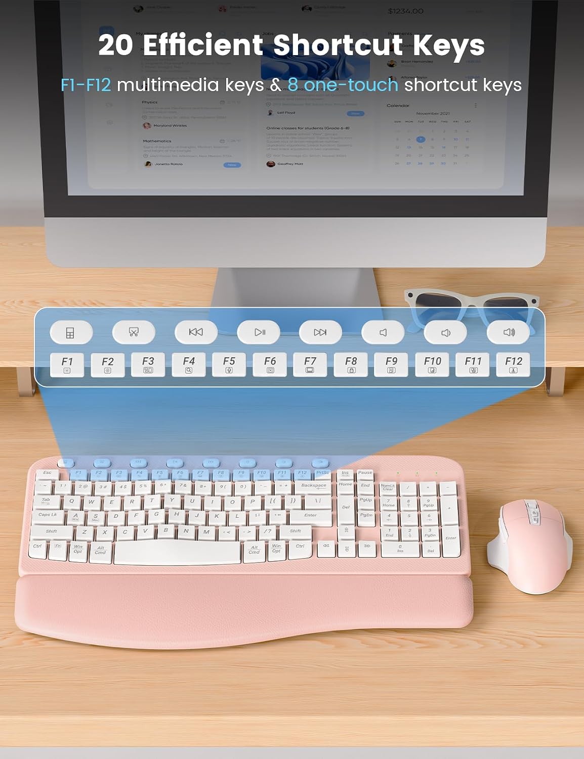SABLUTE Wireless Keyboard and Mouse Combo with Ergonomic Wave Key
